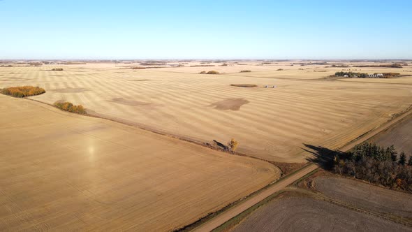 Drone flying forwards revealing huge hectares of crop lands in Canada. Concepts of agriculture and f
