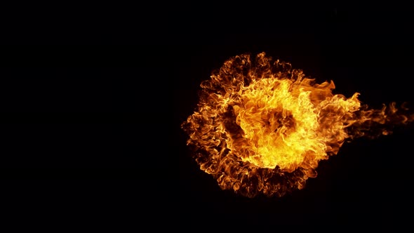 Super Slow Motion Shot of Fire Explosion Against the Black Wall at 1000Fps