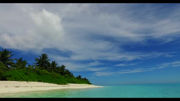 Aerial top down abstract of perfect tourist beach holiday by blue sea and white sandy background of 