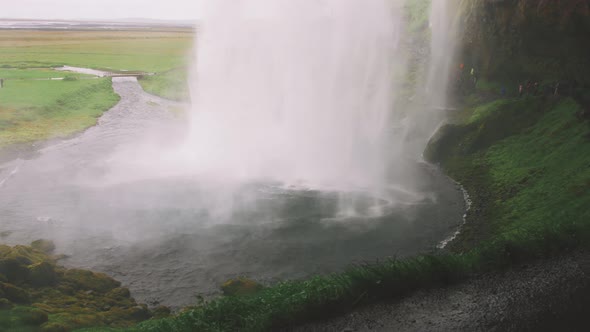 Seljalandsfoss Waterfall in Iceland Close Up Shot