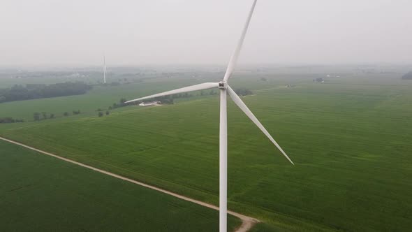 Continuous Rotation Of A Wind Turbine On The Field Of DTE Wind Farm In Ithaca, Michigan, USA. aerial