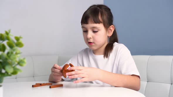 Cute Child Collects Wooden Geometric Puzzle