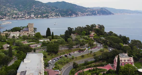 Attractive coastal landscape and architecture of Santa Margherita Ligure; aerial