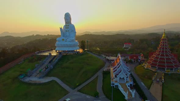 Aerial View White Big Guanyin Statue Of Wat Hyua Pla Kang .