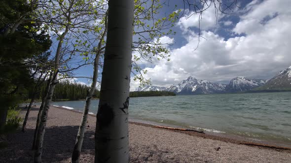 Waves moving in slow motion on Jackson Lake in Grand Teton National Park