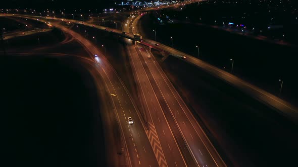 Aerial View of an Expressway with Little Car Traffic at Night