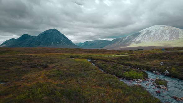 Cinematic Mountain and River in Scotland 4k Drone