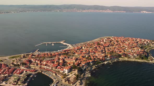 Aerial View of Nesebar Ancient City on the Black Sea Coast of Bulgaria