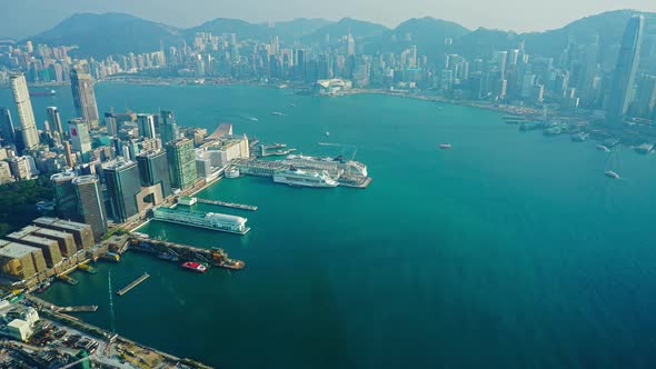 Hong Kong Aerial View with Boat and Sea