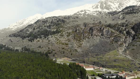 Aerial View of Village From Lowlands of Caucasus Mountains