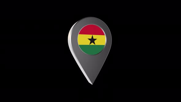 3d Animation Map Navigation Pointer With Ghana Flag With Alpha Channel  - 4K