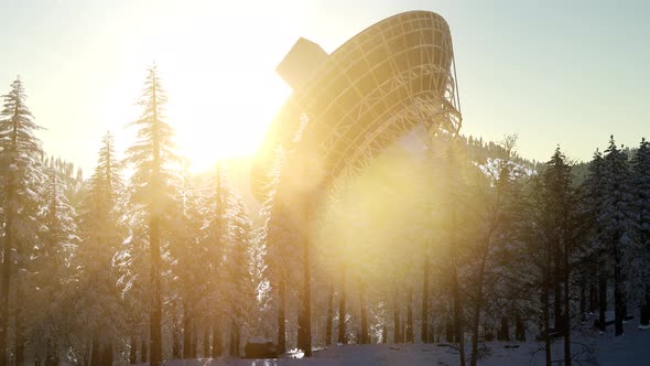 The Observatory Radio Telescope in Forest at Sunset alt