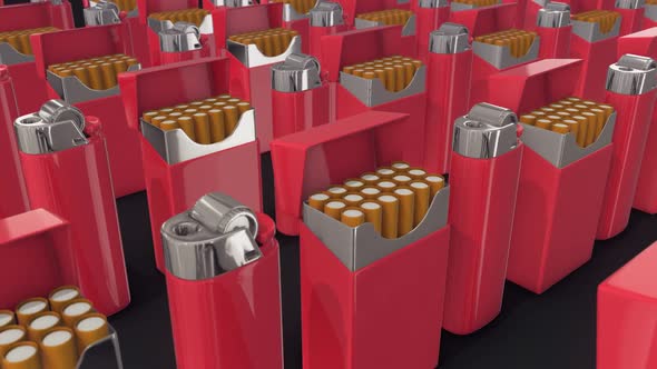 Multiple Cigarettes And Lighters In A Row Hd