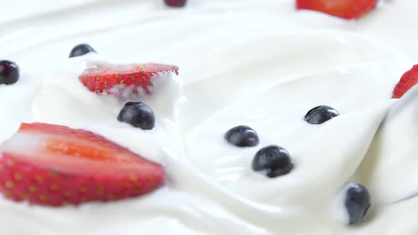 Delicious Strawberries and Blueberries in White Cream