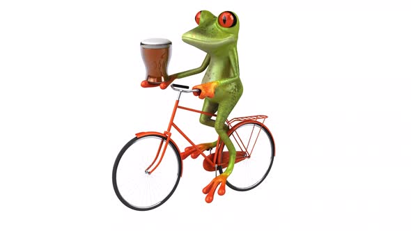 Fun frog on a bicycle - Digital animation