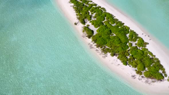 Summer texture of perfect tourist beach trip by clear ocean and white sand background near surf