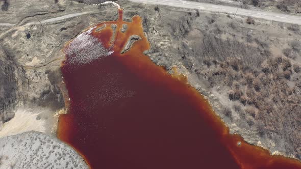 Pit with acid and metalliferous drainage 4K drone footage