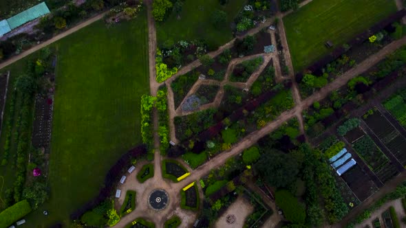 Drone Pan of Medieval Helmsley Castle Town and Walled Garden at Dusk