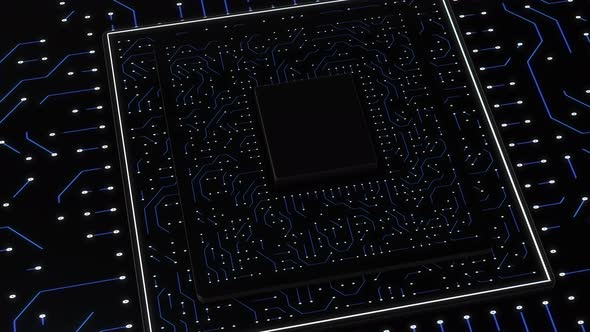 3D Render animation of data transmission over the futuristic circuit board.