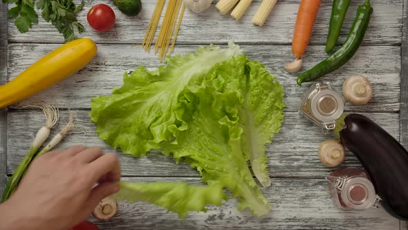 Crop People Taking Lettuce From Table