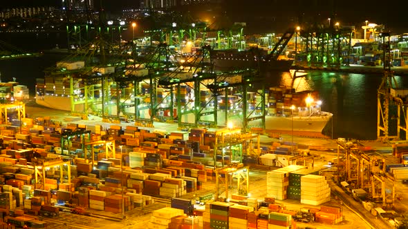 Time lapse of container cargo shipping port in Singapore