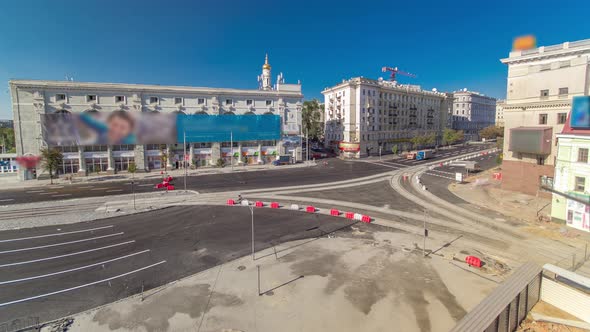 Road Marking on the Road Repair Site After Asphalting Timelapse