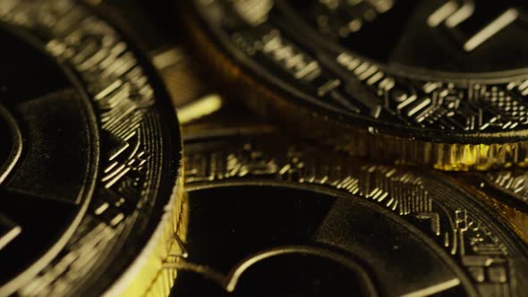 Rotating shot of Bitcoins 