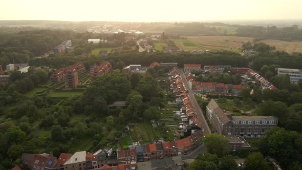 Aerial of homes and gardens of Leuven Belgium