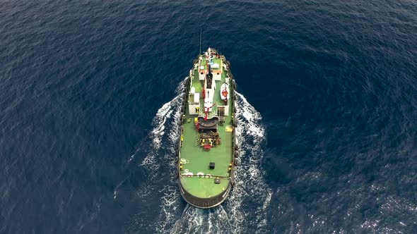 Ship Tug Sails to Port Aerial Videography Turkey Alanya