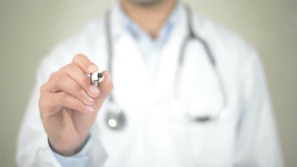 Health Issues, Doctor Writing on Transparent Screen alt