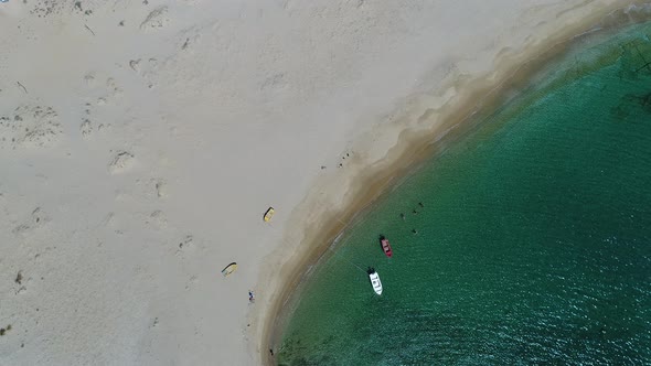Aliko beach on the island of Naxos in the Cyclades in Greece seen from the sky
