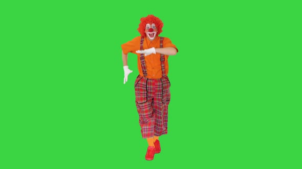Happy Clown in Red Outfit Prowling on a Green Screen Chroma Key