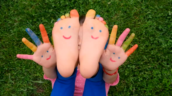 Child on the Grass Feet Paint Drawing