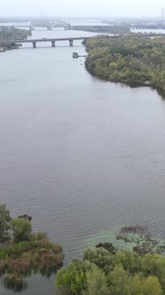 Vertical Video Aerial View of the Dnipro River  the Main River of Ukraine