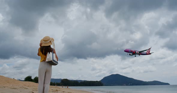 Nai Yang beach, Tourist look at the airplane in the beach