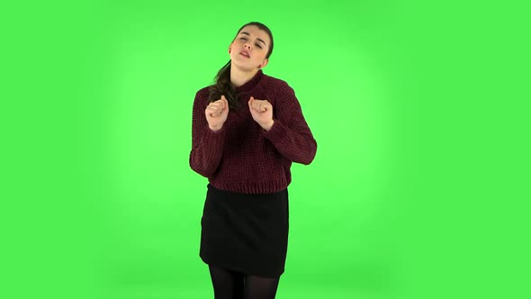 Girl Is Dancing Funny. Green Screen