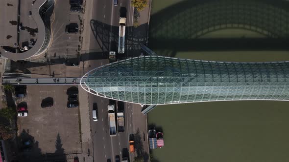 Top View of the Beautiful Bridge of Peace Over the River Kura in Tbilisi