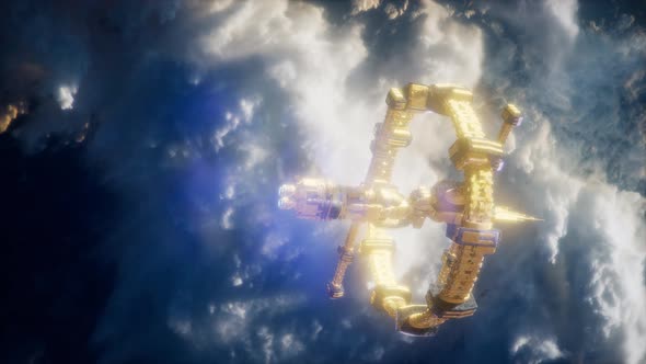 Earth and Spacecraft. Space Ship Over the Earth alt