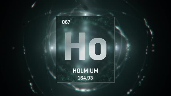 Holmium as Element 67 of the Periodic Table on Green Background alt