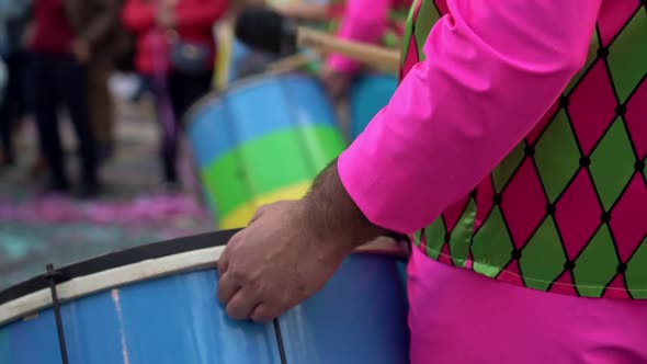 A Group of Drummers Playing Rhythmic Music During the Parade at the Carnival