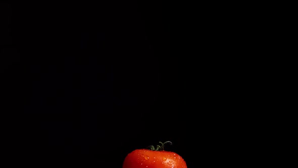 Large Ripe Tomatoes with Water Drops in Rotation