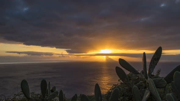 Sunset Timelapse of a Beach with Cactuses in the Foreground in Madeira Portugal