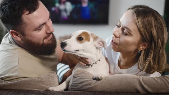 A Man and a Woman the Owners of a Funny Jack Russell Terrier