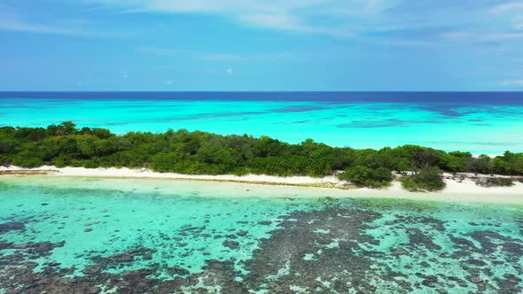 Aerial abstract of luxury shore beach vacation by clear ocean with white sand background of a dayout