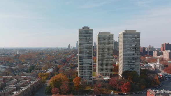 Flying towards Center City in Philadelphia