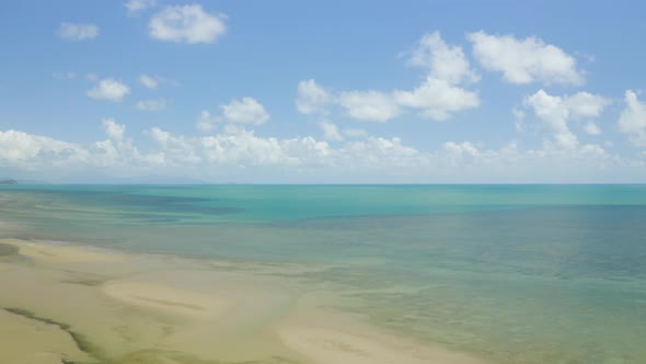 7267 Aerial, Low Tide And Huge Sand And Empty Ocean Bed In Queensland Australia