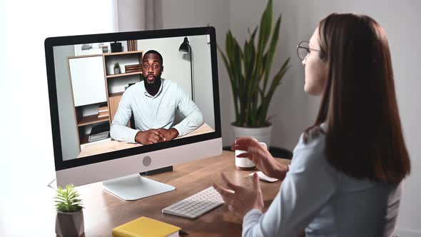 Diverse Coworkers Is Talking Online Via Video Call