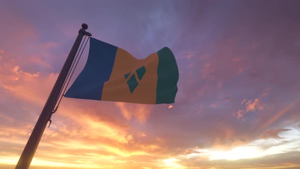 Saint Vincent and the Grenadines Flag on a Flagpole V3 - 4K