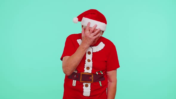 Upset Senior Christmas Old Man Making Face Palm Gesture Feeling Bored Disappointed Bad Result