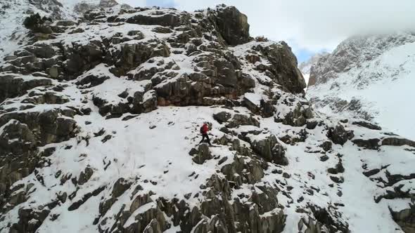 Climber On Snowy Mountains